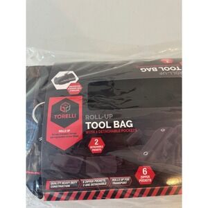 Torelli Roll-Up Tool Bag 6 Zipper Pockets 2 Detachable Heavy Duty INV01132 Black